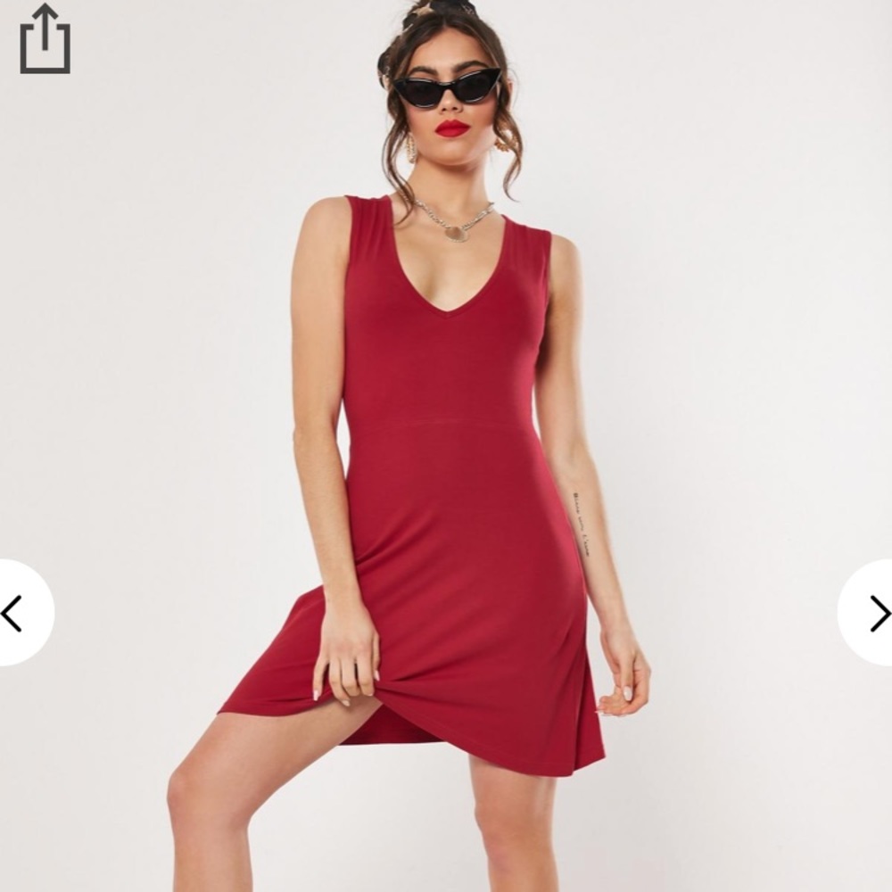 NWT Missguided V Neck Skater Dress Red
